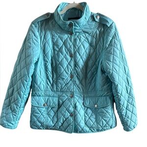 Talbots Woman’s Size Large Light Blue Diamond Quilted Structured Military Jacket